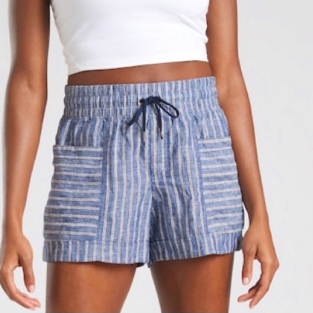 Athleta Cabo Linen Striped Shorts